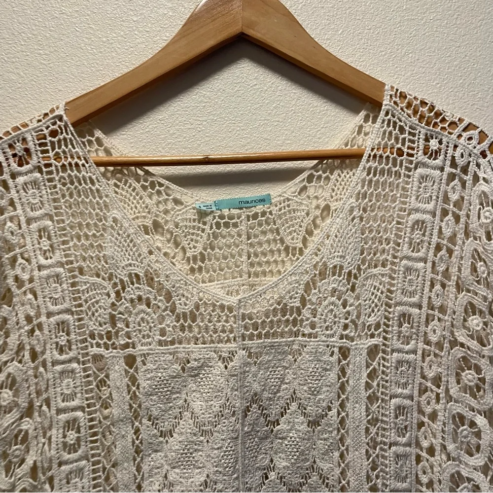 Mauricies Womens Sheer Crochet Lace Blouse Fridge White Floral Top Size S